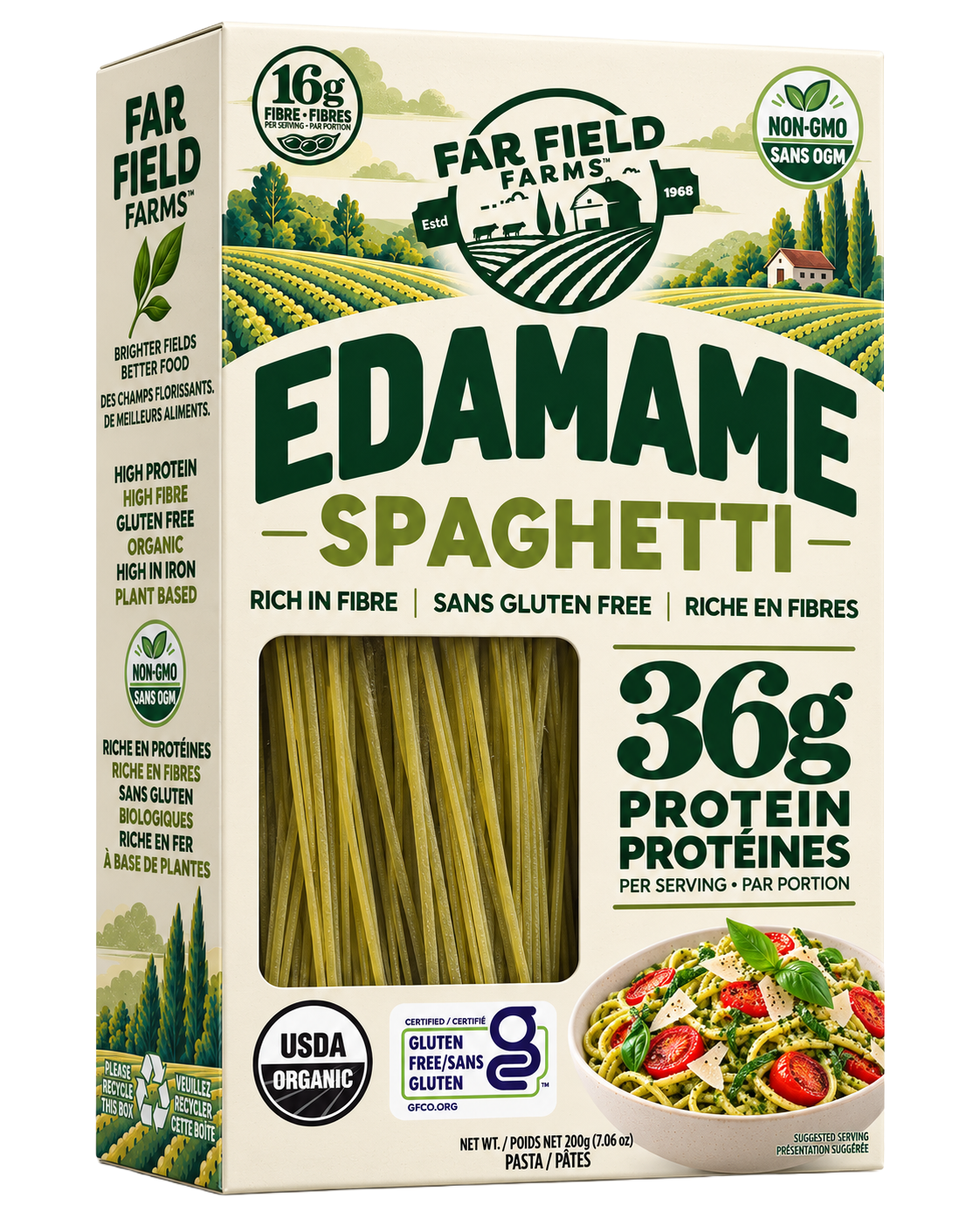Far Field Farms Edamame Spaghetti pasta box